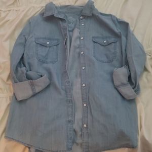 Denim button up collard blouse